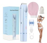 Lunia Shaver + Free Exfoliating Glove, 2-in-1 Lunia Razor, Electric Bikini Trimmer & Dual-Head Razor, Wet & Dry Luna Hair Removal, Painless Lady Shaver for Women Legs Face Arm Public Hairs (Blue)