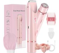 Lunias Shaver + Free Exfoliating Glove,Electric Waterproof Lunias - Women's Razor | Smoothness Without Irritation,2 in 1 Intimate Dual Head Bikini Ladies Shaver (Pink)