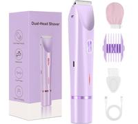 LuniaShaver for Women with Exfoliating Glove, 2 in 1 Electric Dual Head Shaver Ipx7 Waterproof Wet & Dry, Lady Body Hair Trimmer & Facial Hair Remover for Bikini Underarms Legs Arms Body Face (Purple)