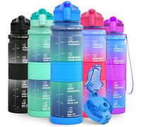 Lunidry 1 Litre Water Bottle, 500ml Kids Water Bottle for School, BPA Free Leakproof Motivational Plastic Drink Bottles with Time Markings, 1l Sports Water Bottles for Running, Gym, Mens