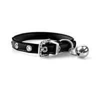 Luniquz Leather Cat Collars with Bell Polished Durable Metal Buckle Soft and Adjustable for Girls Kitty, Puppy, Small Dogs Fit 8.6"-10.2" /Black