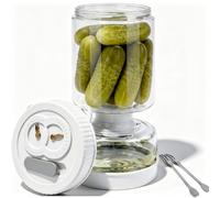Lunishee Cucumber Jar for Inverting, 1 Litre Drip Glass with Date Display and Ventilation Hole, Insert Glass with Strainer Hourglass for Pickle Olive Kimchi Jalapenos (White)