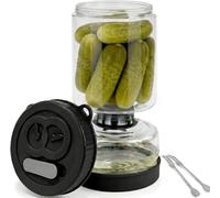 Lunishee Cucumber Jar for Inverting, 1 Litre Drip Glass with Date Display and Ventilation Hole, Insert Glass with Strainer Hourglass for Pickle Olive Kimchi Jalapenos (Black)