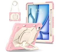 Lunivop Compatible with iPad Air 11 inch(M4 2026 M3 2025 / M2 2024) 5th/4th 2020 10.9 Inch Case with 360° Rotating Stand Shoulder Strap/Pen Holder Heavy Duty Protector Tablet Cover (Rose gold)