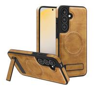 Lunivop for Samsung Galaxy S24 FE Case PU Leather [Compatible with Magsafe Wireless Charging] Magnetic Cover Stand Funda para S24 FE 6.7 '' 5G 2024 Rugged Best Phone Cases Brown