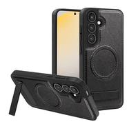 Lunivop for Samsung Galaxy S24 FE Case PU Leather [Compatible with Magsafe Wireless Charging] Magnetic Cover Stand Funda para S24 FE 6.7 '' 5G 2024 Rugged Best Phone Cases Black