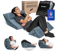 Lunix 3pcs Orthopedic Bed Wedge Pillow Set, Post Surgery Memory Foam for Back, Leg, and Knee Pain Relief, Adjustable Sitting Pillow for Sleeping, Acid Reflux, and GERD, with Hot Cold Pack, Navy