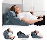 Lunix LX6 3-Piece Compact Support for Reading, Rest & Leg Elevation, Premium Odor-Free Orthopedic Bed Wedge Pillow Set, Memory Foam, Washable Cover, Stone Navy