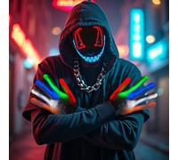 Lunluck Halloween Led Mask with Gloves, 3 Modes Purge Mask 6 Modes Led Glow Gloves, Halloween Light up Mask for Adults Men Women Cosplay Costume Party Carnival Gift