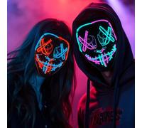 Lunluck LED Purge Mask 2PCS Halloween Mask with 3 Lighting Modes, Light up Halloween Face Masks for Men Women Adult, Cosplay Costume Masquerade