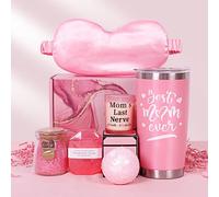 Lunluck Luxury Spa Gift Set for Women - Relaxing Bath & Body Care Hamper with "Best Mum Ever" Tumbler, Candle, Bath Bombs | Birthday, Mother's Day Gifts UK (Pink)