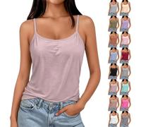 LUNMIRY Women Camisole with Built in Bra Loose Fit Plus Size Vest Tank Tops | Ladies Vest Tops for Gym Sports Running Yoga Padded Cami Top Spaghetti Strap Bra Free Tank Summer Sleeveless Tshirt S-6XL