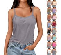 LUNMIRY Women Camisole with Built in Bra Loose Fit Plus Size Vest Tank Tops | Ladies Vest Tops for Gym Sports Running Yoga Padded Cami Top Spaghetti Strap Bra Free Tank Summer Sleeveless Tshirt S-6XL