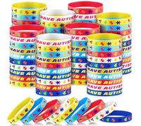Lunmon 120 Pcs Autism Silicone Bracelets Bulk Colorful Puzzle Pieces Rubber Wristbands Positive Inspirational Motivational Bracelets for Adult Man Autism Stuff accessories gift