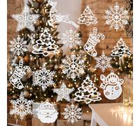 Lunmon 48 Pcs Christmas Crochet Snowflake Ornaments Winter Snowman Deer Star Santa Claus Ornaments Hanging Snowflake Decorations for Christmas Tree Xmas Home Wall Holiday Party Gift, 8 Styles