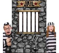 Lunmon Jail Backdrop for Photography 6 x 4 ft Prison Cell Photo Prop with Head Cutout Western Prison Backdrop Jail Photo Background for Murder Mystery Crime Scene Party Halloween Jail Prison Decor