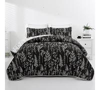 Lunoroey Bedspread King Size Black And White Floral Quilted Bedspreads Reversible Botanic Flowers Branches Lightweight Bedspreads Coverlets All Season Bedding Set (1 Quilt, 2 Pillow Shams)