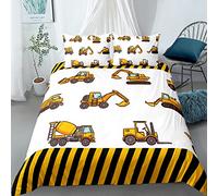 Lunoroey Boys Excavator Bedding Duvet Cover Double Bed Engineering Construction Vehicles Digger Tractor Kids Boys Bedding Set with Pilowcase Soft Microfiber Quilt Cover Set