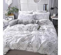 Lunoroey Cute Cat Duvet Cover Set Single Size Cartoon Cat Printed And Checkered Reversible Duvet Cover Set All Season Bedding Set