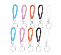 Lunpog 10 Pcs Braided Leather Keychain, PU Leather Strap Keyring, Colorful Handwoven Keyring Straps for Men Women with Key Fob for Hang Keys Car Keys for Men or Women