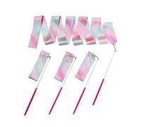 Lunpog 4 Pcs Flashing Dance Ribbons with Pink Wand, 78.7 Inch Rhythmic Gymnastics Ribbon, Dancing Ribbon Sticks for Talent shows, Artistic Dancing, Baton Twirling (4.5cm Wide + 29cm Wand)