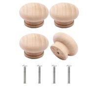 Lunpog 4 Pcs Wooden Cabinet Knobs with Screws, 30mm Diameter Lacquered Pine Knob, Mushroom Drawer Knob, Drilled for Screws or Dowels, Cabinet and Drawer Knobs for Cupboards