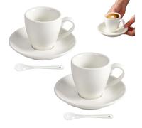 Lunpog Porcelain Espresso Cup with Saucer and Stainless Steel Spoons, Espresso Shot Cup, 80 ml, White (2 Pieces with 2 Spoons)