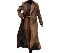 Lunuaoe Mens' Trench Coat Full Length Double Breasted Long Jacket Formal Casual Peacoat Warm Overcoat
