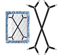 Lunyloer Bed Fitted Sheet Straps Clips, 2Pcs Bed Sheet Clips, Adjustable Bed Sheet Fasteners, Bed Sheet Holder Straps Crisscross Fitted Sheet Straps for Bed Sheets Mattress Covers (Black)