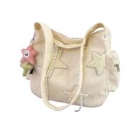 Lunyloer Corduroy Tote Bag, Cute Star Y2K Bag, High Volume Crossbody Bags for Travelling Shopping Schooling Job Adjustable Atraps with Small Pendant(White)