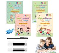 Lunyloer Magic Grooved Practice Copybook, 4 Reusable Grooved Hand Writing Books for Kids with Handwriting Aid Learn to Write Age 3-8(4 Books + 1 Fountain Pen + 10 Refills)