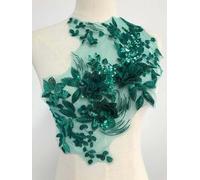 1Pcs Dark Green Applique Sequins Embroidery 3D Flower Lace Applique Trim Dress Fabrics DIY Material for Weddings Lace