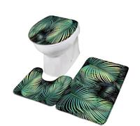 LuoAXINN Leaves Bath Mat Set Green Leaf Carpet Home Bathroom Decor Non Slip Rugs U-shaped Toilet Lid Cover for Bathroom Toilet Shower(Type5-3pcs Set,45x75cm)