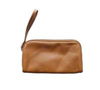 LuoAXINN Leisure Cowhide Women Clutch Bag Personalize Letters Female Wristlet Purse Bag Vintage Pencil Makeup Zip Pouch for Travel Shopping(Khaki)