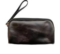 LuoAXINN Leisure Cowhide Women Clutch Bag Personalize Letters Female Wristlet Purse Bag Vintage Pencil Makeup Zip Pouch for Travel Shopping(Black1)