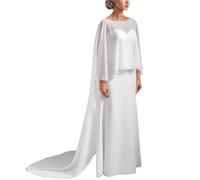 LuoAXINN Wedding Shawl Wedding Bridal Chiffon Long Cape Dinner Party Formal Lady Cloak O-neck Prom Women Shawl Elegant Wrap White Pink Black(White,Back length 2.5m)