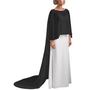LuoAXINN Wedding Shawl Wedding Bridal Chiffon Long Cape Dinner Party Formal Lady Cloak O-neck Prom Women Shawl Elegant Wrap White Pink Black(Black,Back length 1.3m)