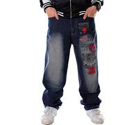 LUOBANIU Men's Y2K Hip Hop Style Baggy Jeans Denim Loose Fit Vintage Embroidered Dance Skateboard Pants 6002 40