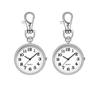 Luobannm Clip onWatch Quartz Round Keychain Clip onWatch Portable Nursing Pocket Watch forNurses Doctors Silver