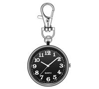 Luobannm Portable Badge Watch Quartz Round Keychain Clip onWatch Portable Nursing Pocket Watch forNurses Doctors Black+Black