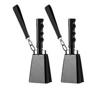 Luobannm Wrist Strap Cowbell Noise Makers 2pcs 9 Inch Steel Cow Bells Cheering Hand Bell for Sports Events Black