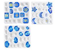 LuobannmResin Earring Mold Set of 3 Pack Variety Shaped& Sizes Geometric Gem with Holes, Cabochon Crescent Moon Star Clouds Pendant