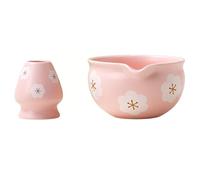 LuobannmTea Bowl for Table 2 Pieces Traditional Japanese Matcha Bowl and Whisk Holder for Table Tea Ceremony Party Gift Snowflake White