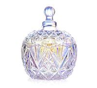 LuoCoCo Colorful Crystal Glass Jar, Sugar Bowl Candy Dish, Snacks Storage Jar with Lid, Deco Trinket Cosmetics Display Pot for Dressing Table Bathroom Parties Xmas, Valentines Gift for Her