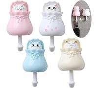 LuoCoCo Cute Kids Coat Hooks, Self Adhesive Animal Hooks, Stick On Lucky Cat Wall Hangers Heavy Duty for Keys/Bags/Towels/Dog Lead/Bathrobe for Children’s Room Decor/Kitchen/Bedroom/Bathroom, 4 Pack