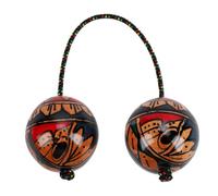Luocute 1 Pack Wooden Kashaka Shaker, Hand Painted Double Balls Rhythm Instrument with Adjustable Length for Home Practice Stage Performance (Hand Painted Shaker Ball)