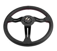 Luocute 14in Black Perforated Leather Racing Steering Wheel | Universal 6 Bolt Hub, Lightweight Alloy, Anti Rust Red Stitch, Car Interior Upgrade