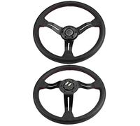 Luocute 14In Universal Racing Steering Wheel Perforated Leather | 6 Bolt Hub Fitment, Lightweight Alloy Core, Red Stitch Accent, Car Interior Upgrade