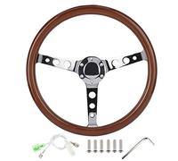 Luocute 15 Inch Wooden Steering Wheel, 6 Hole | Retro Steering Wheel with Mahogany Grip, Rustproof, for Standard 6-hole Racing Hub Classic Cars