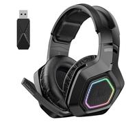 Luocute 2.4G Wireless Gaming Headset, Bluetooth 5.3 PC Gaming Headphone with Noise Canceling Microphone and 50mm Drivers, Super Low Latency 20ms and 20 Hours Playback Time (Black)